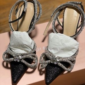 Glitter Double Crystal Bow Pointed Toe Pump